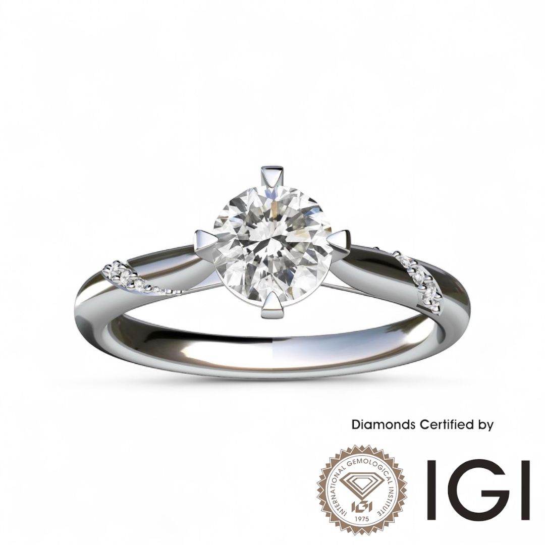 ASH045 Sidestone Lab Grown Diamond Ring D VVS1 VVS2 3EX IGI Certified - Madison Avenue Diamond