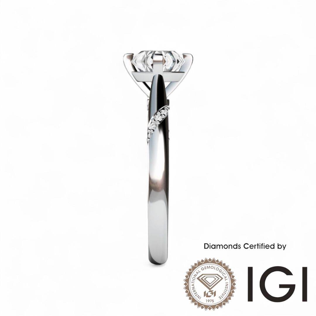 ASH045 Sidestone Lab Grown Diamond Ring D VVS1 VVS2 3EX IGI Certified - Madison Avenue Diamond