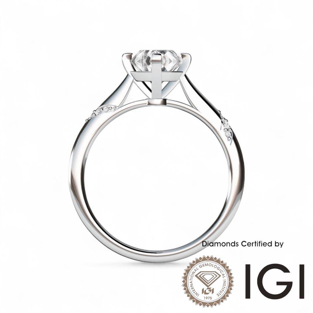 ASH045 Sidestone Lab Grown Diamond Ring D VVS1 VVS2 3EX IGI Certified - Madison Avenue Diamond
