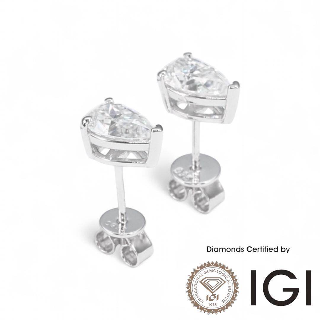 ASH035 Pear . Lab-Grown Diamond . Earring, D, VVS1, VVS2, 2EX, IGI Certified - Madison Avenue Diamond