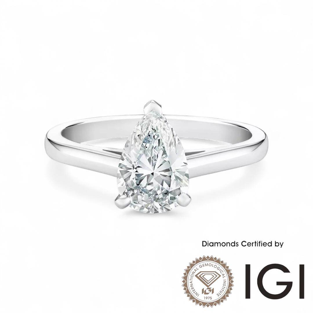 ASH038 Pear Solitaire Lab Grown Diamond Ring D VVS1 VVS2 2EX IGI Cert - Madison Avenue Diamond