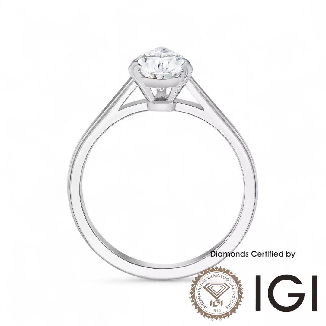 ASH038 Pear Solitaire Lab Grown Diamond Ring D VVS1 VVS2 2EX IGI Cert - Madison Avenue Diamond
