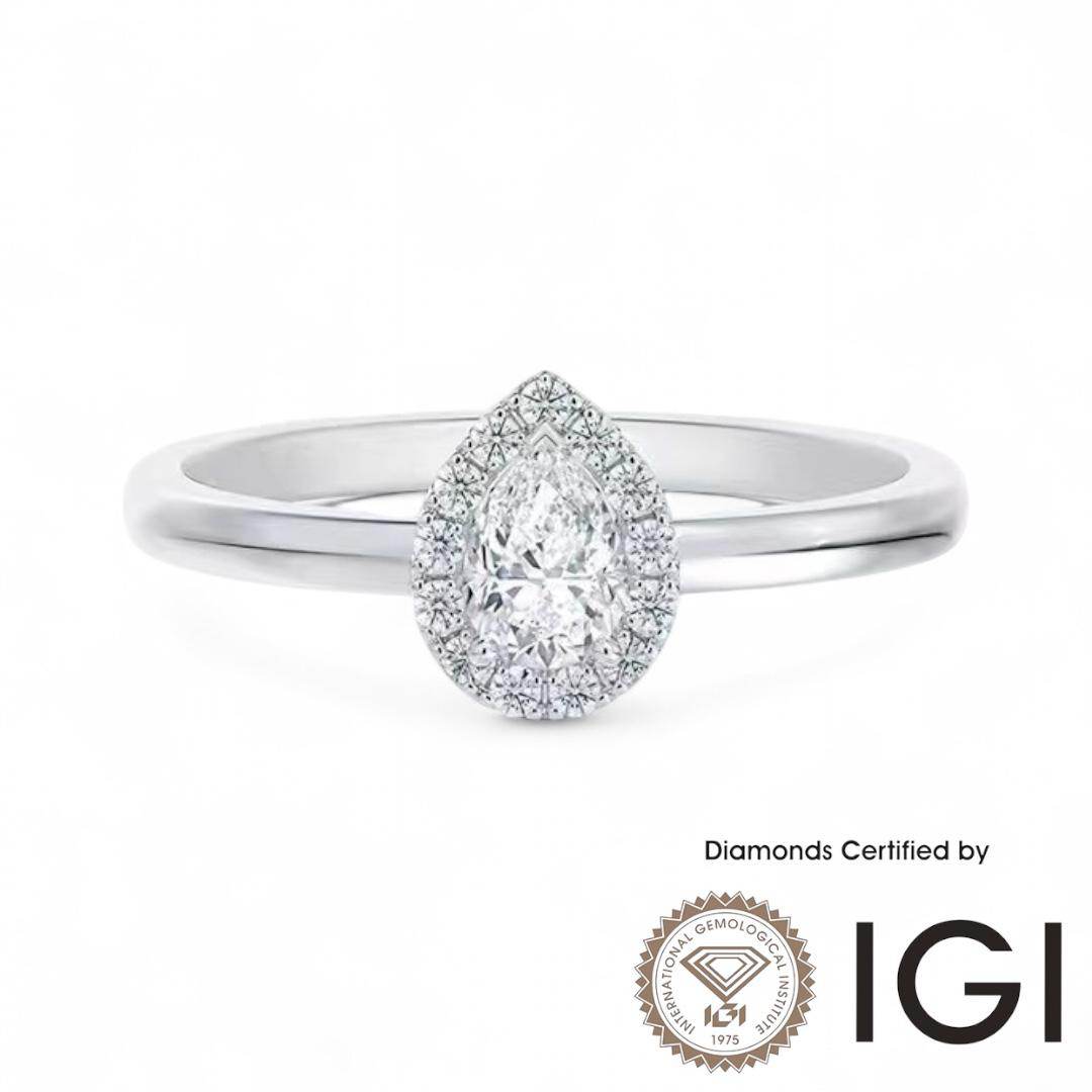 ASH040 Pear Halo Lab Grown Diamond Ring D VVS1 VVS2 2EX IGI Certified - Madison Avenue Diamond