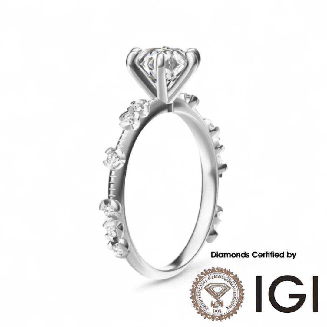 ASH048 Sidestone Lab Grown Diamond Ring D VVS1 VVS2 3EX IGI Certified - Madison Avenue Diamond