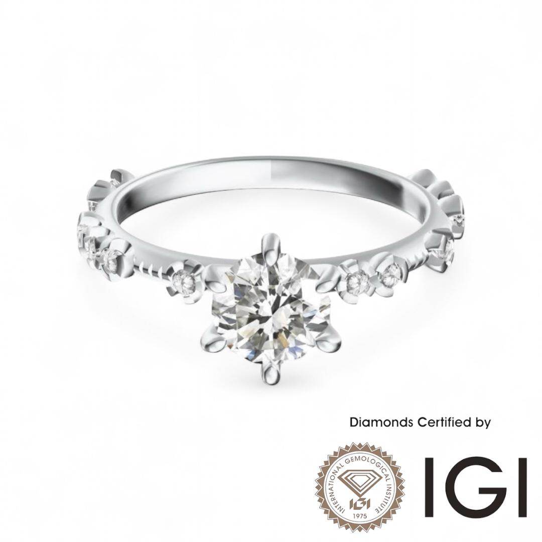 ASH048 Sidestone Lab Grown Diamond Ring D VVS1 VVS2 3EX IGI Certified - Madison Avenue Diamond
