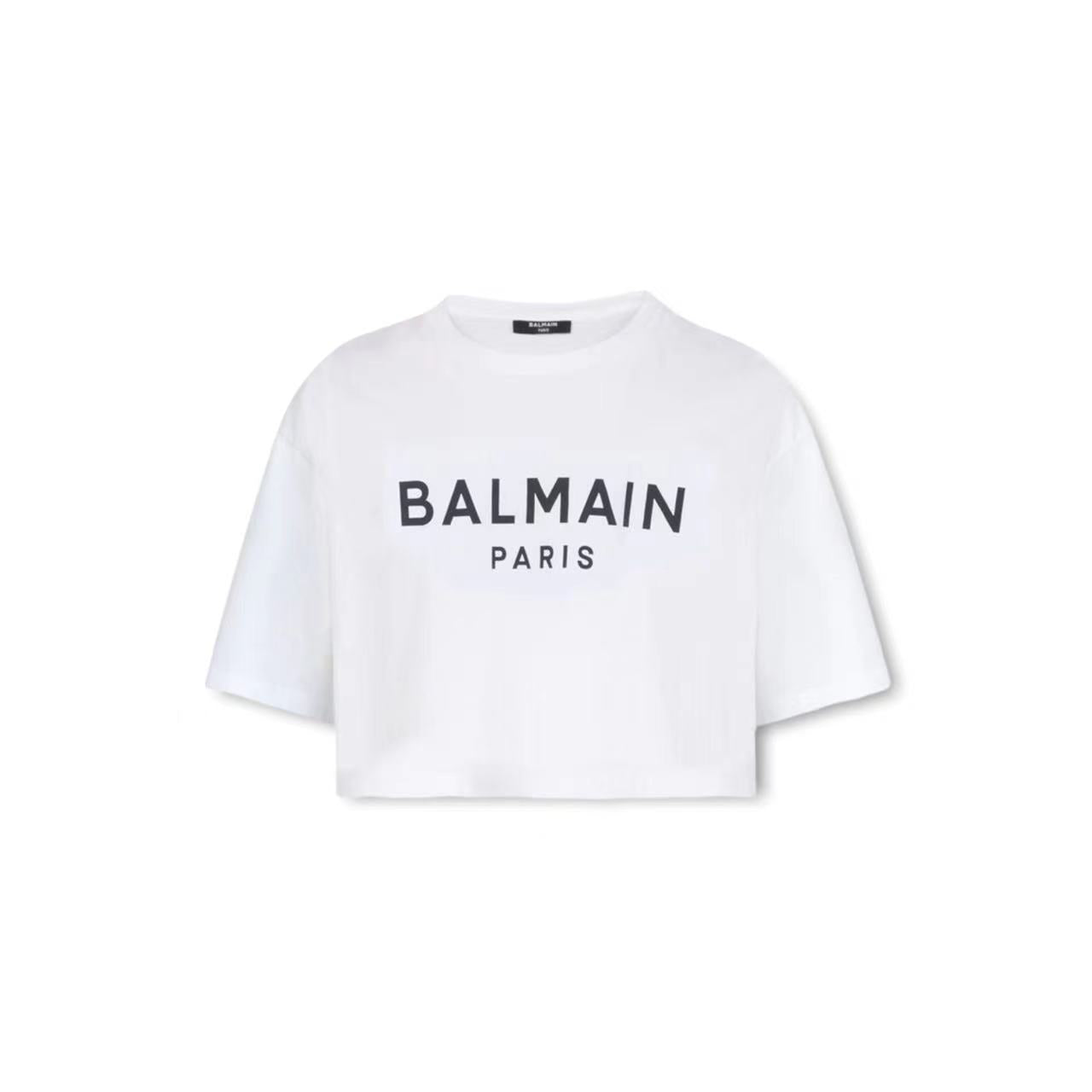 White eco-designed cotton short T-shirt with black Balmain logo print image 0