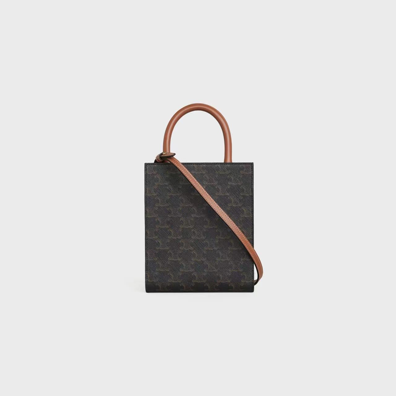 MINI VERTICAL CABAS IN TRIOMPHE CANVAS AND CALFSKIN WITH CELINE PRINT TAN image 2