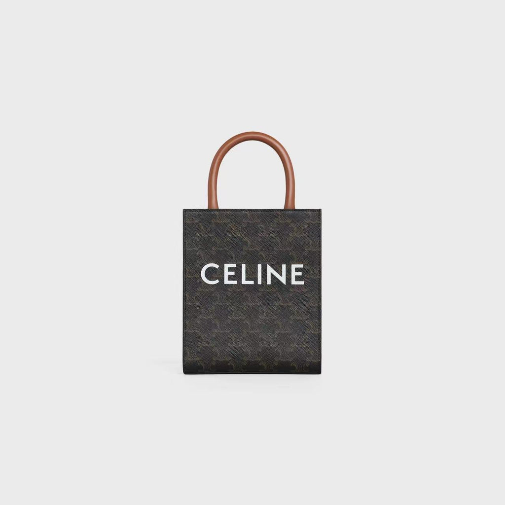 MINI VERTICAL CABAS IN TRIOMPHE CANVAS AND CALFSKIN WITH CELINE PRINT TAN image 0
