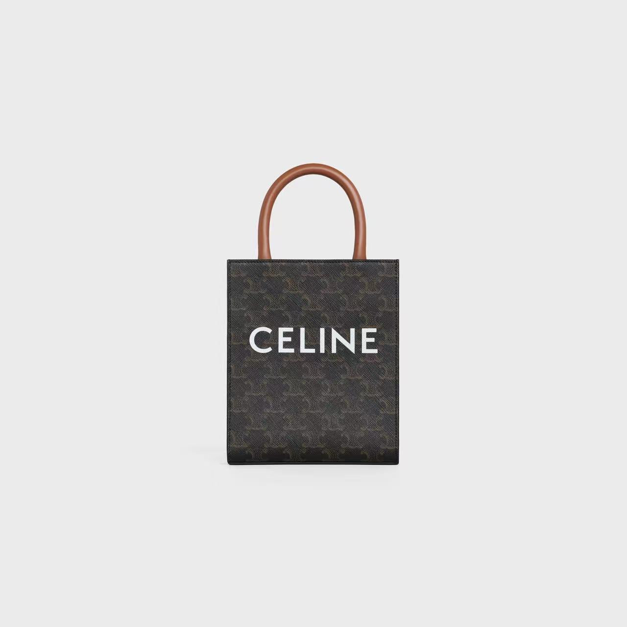 MINI VERTICAL CABAS IN TRIOMPHE CANVAS AND CALFSKIN WITH CELINE PRINT TAN image 0