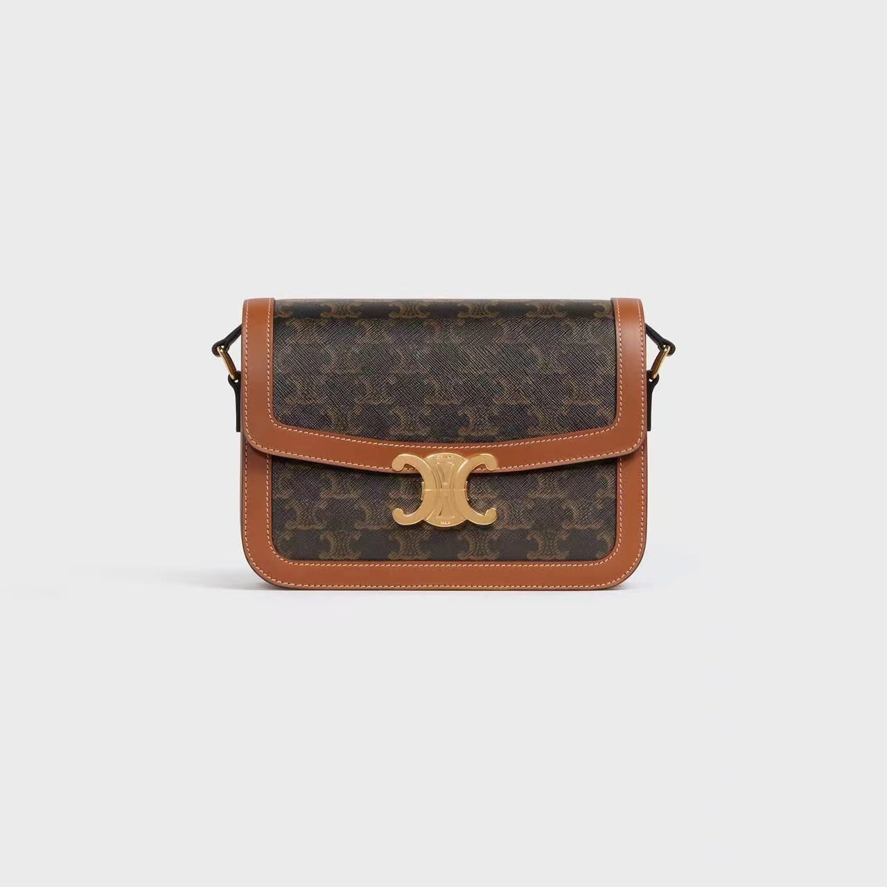 CLASSIQUE TRIOMPHE BAG IN TRIOMPHE CANVAS AND CALFSKIN TAN image 0