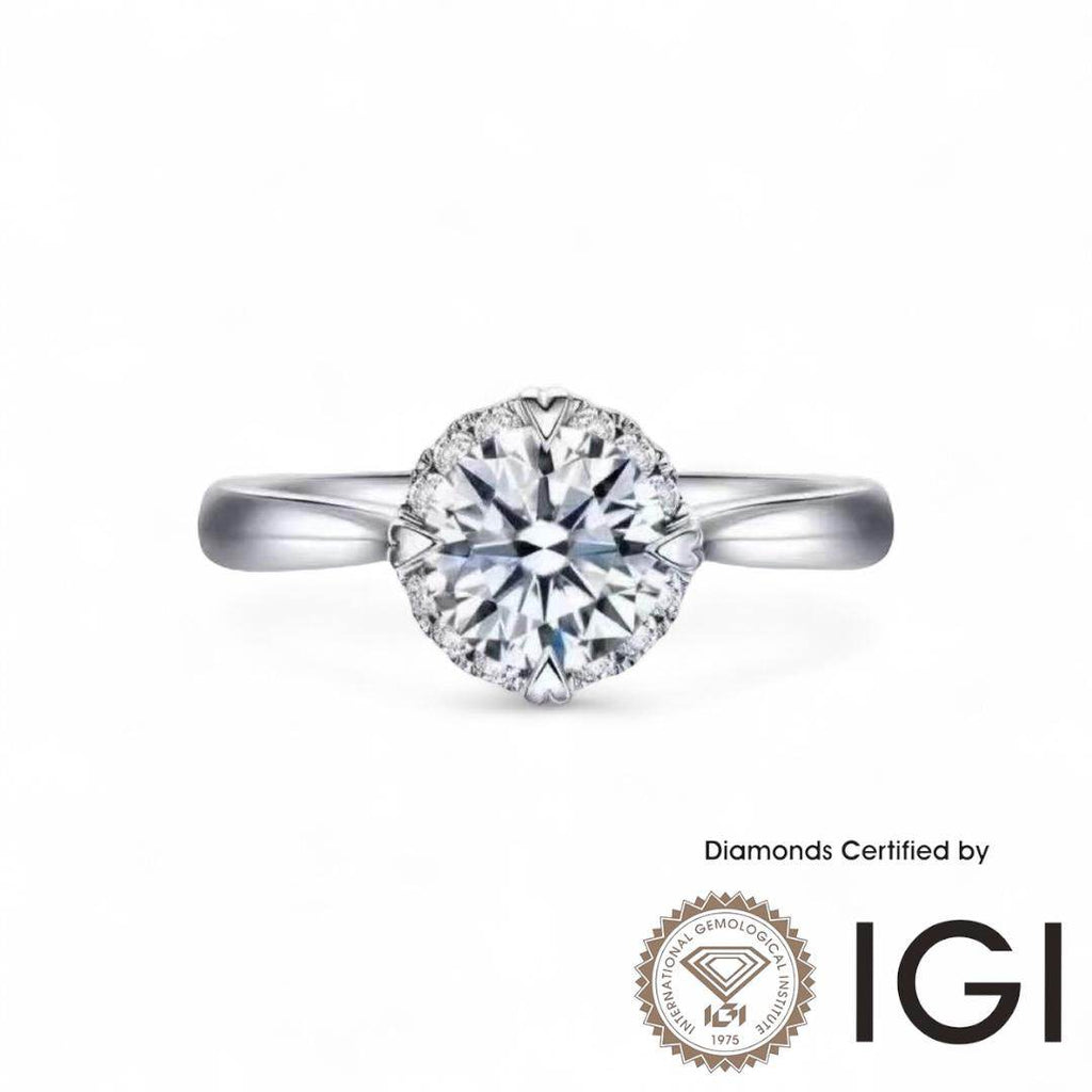 ASH026 Halo Lab Grown Diamond Ring D VVS1 VVS2 3EX IGI Certified - Madison Avenue Diamond