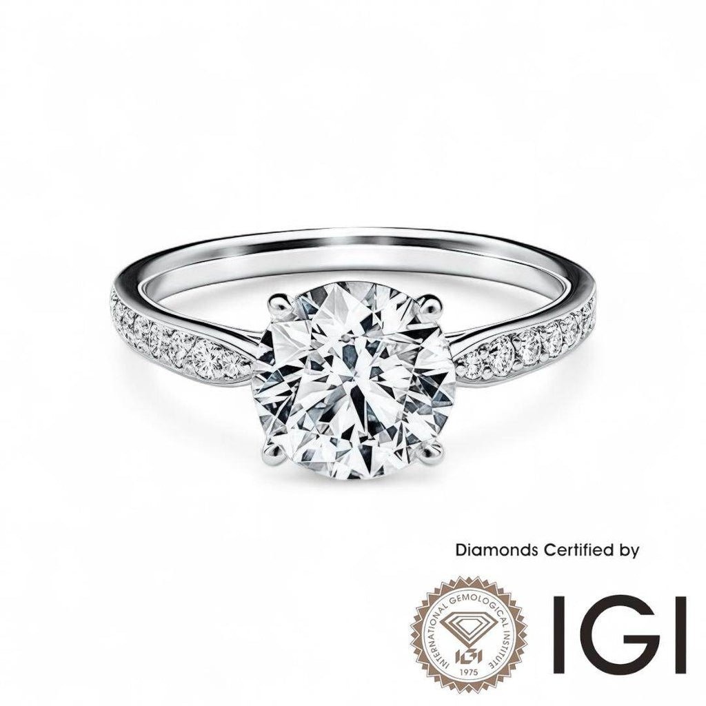 ASH027 Sidestone Lab Grown Diamond Ring D VVS1 VVS2 3EX IGI Certified - Madison Avenue Diamond