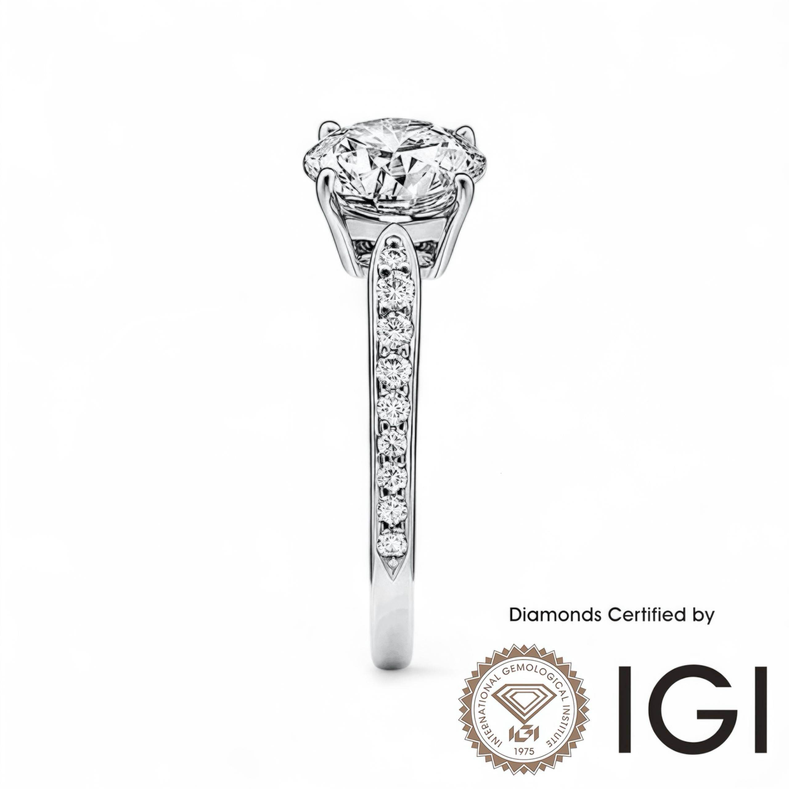 ASH027 Sidestone Lab Grown Diamond Ring D VVS1 VVS2 3EX IGI Certified - Madison Avenue Diamond