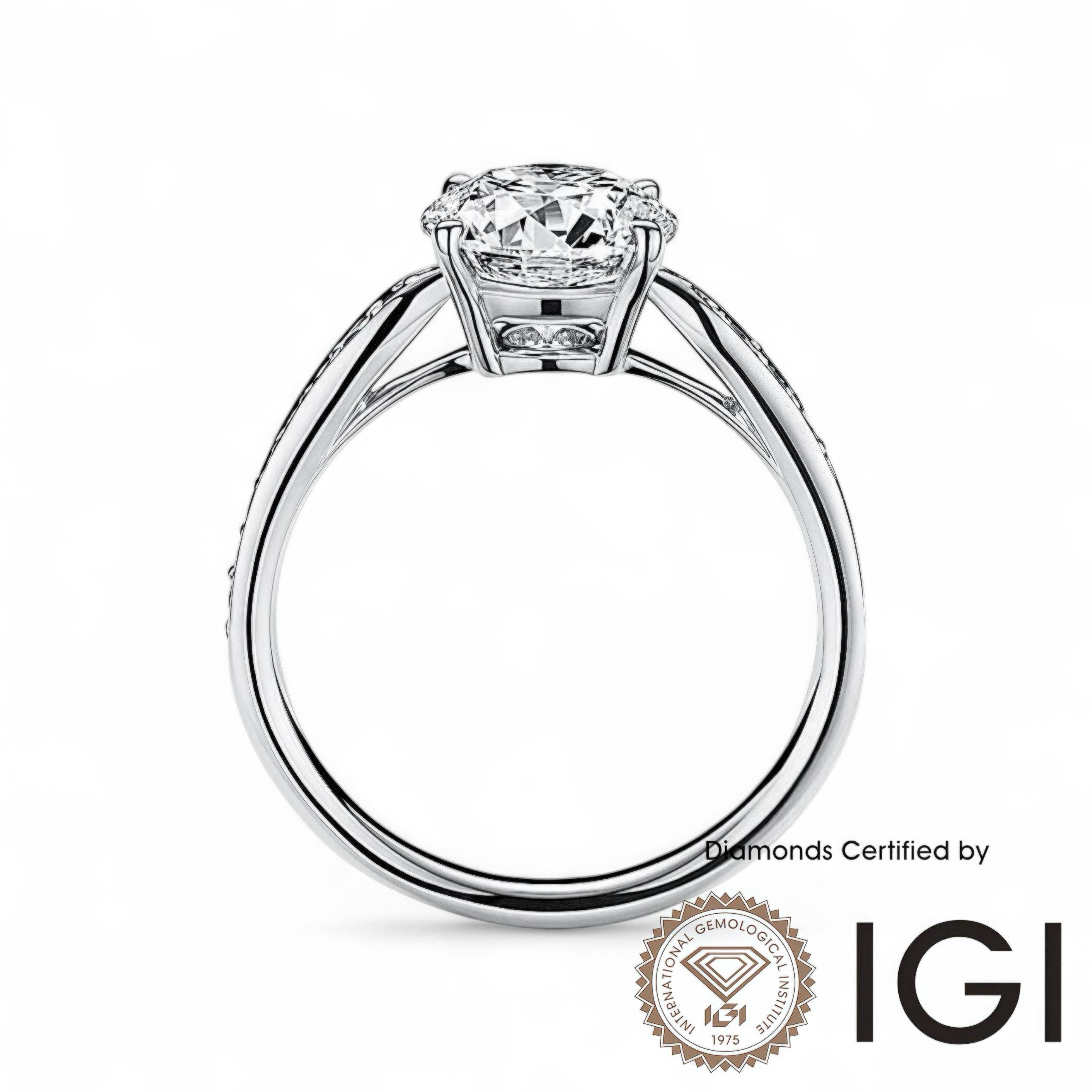 ASH027 Sidestone Lab Grown Diamond Ring D VVS1 VVS2 3EX IGI Certified - Madison Avenue Diamond