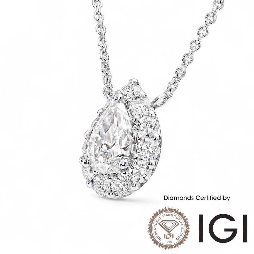 ASH034 Pear Lab Grown Diamond Pendant 18K D VVS1 VVS2 2EX IGI Cert - Madison Avenue Diamond