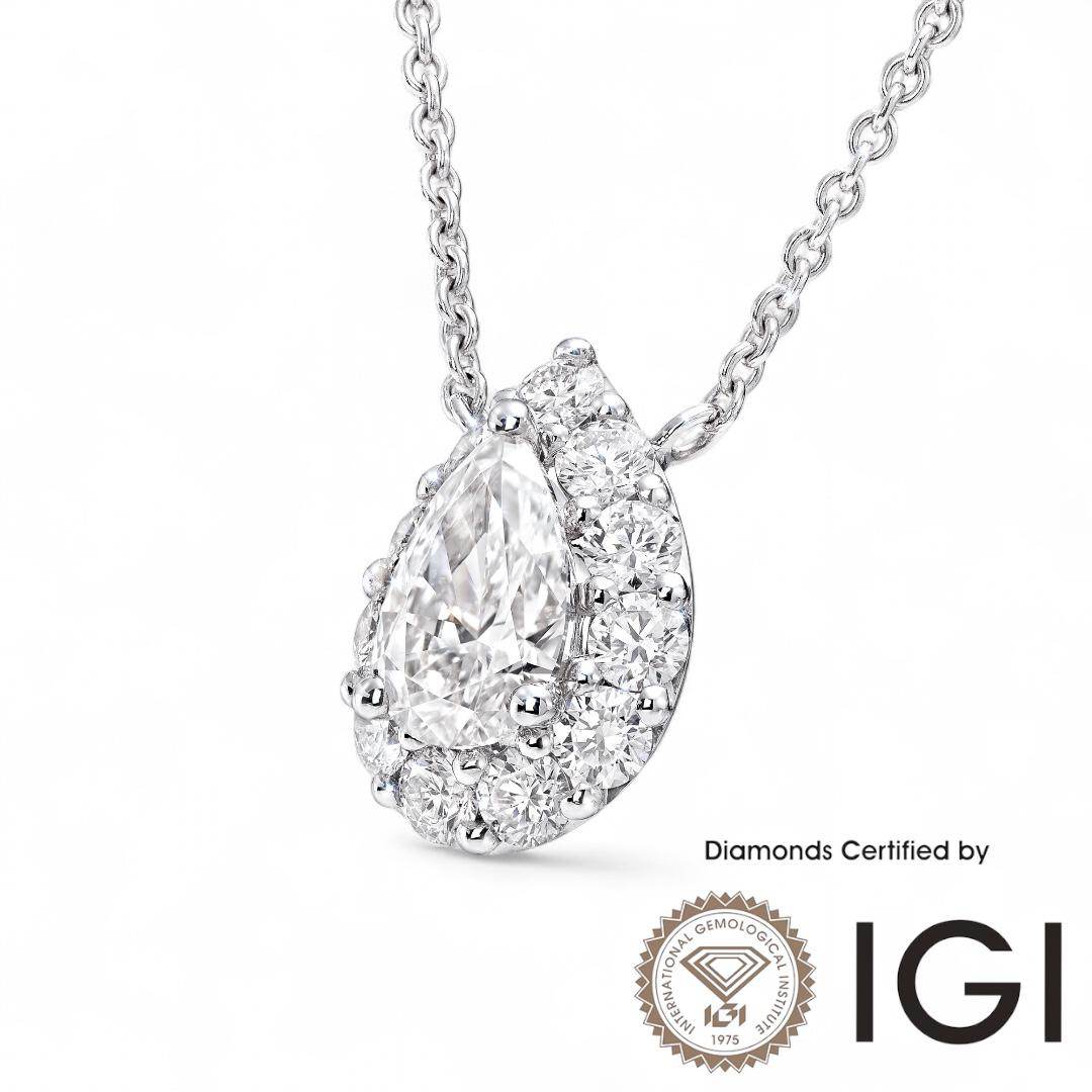 ASH034 Pear Lab Grown Diamond Pendant 18K D VVS1 VVS2 2EX IGI Cert - Madison Avenue Diamond