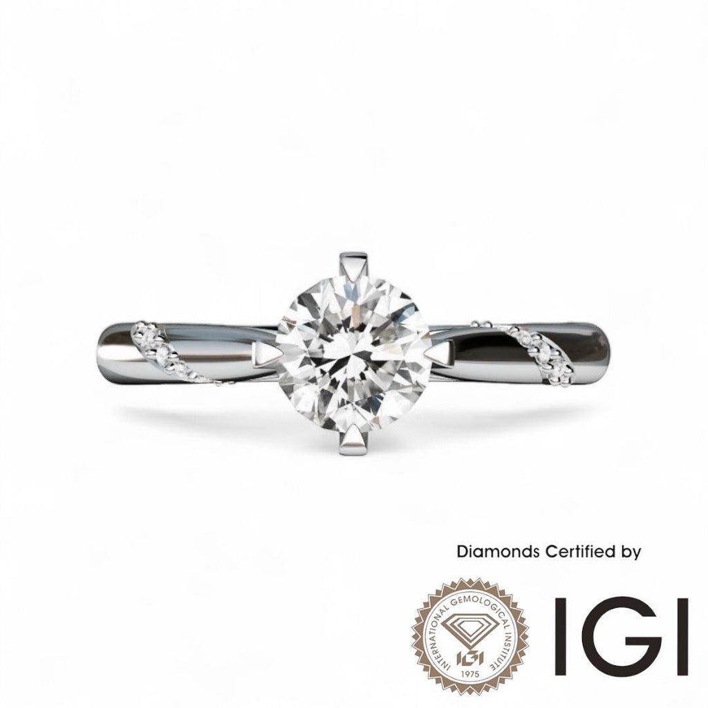 ASH045 Sidestone Lab Grown Diamond Ring D VVS1 VVS2 3EX IGI Certified - Madison Avenue Diamond
