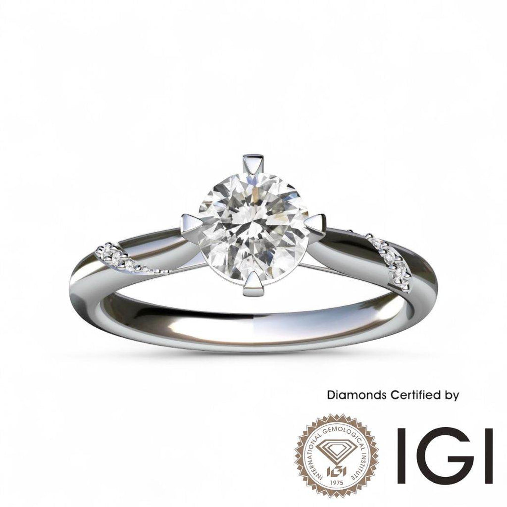 ASH045 Sidestone Lab Grown Diamond Ring D VVS1 VVS2 3EX IGI Certified - Madison Avenue Diamond