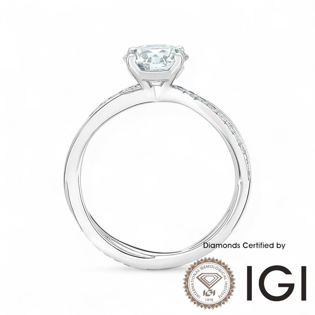 ASH050 Sidestone Lab Grown Diamond Ring D VVS1 VVS2 3EX IGI Certified - Madison Avenue Diamond