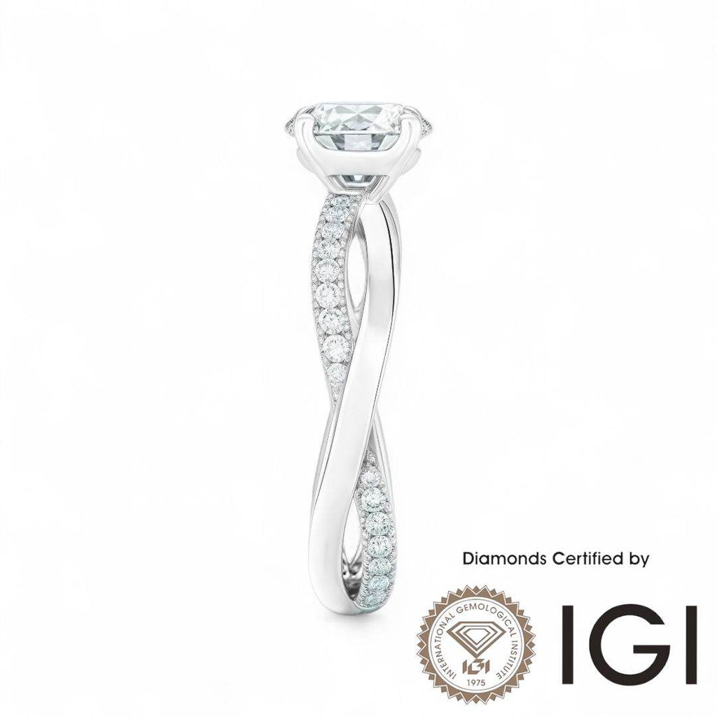 ASH050 Sidestone Lab Grown Diamond Ring D VVS1 VVS2 3EX IGI Certified - Madison Avenue Diamond