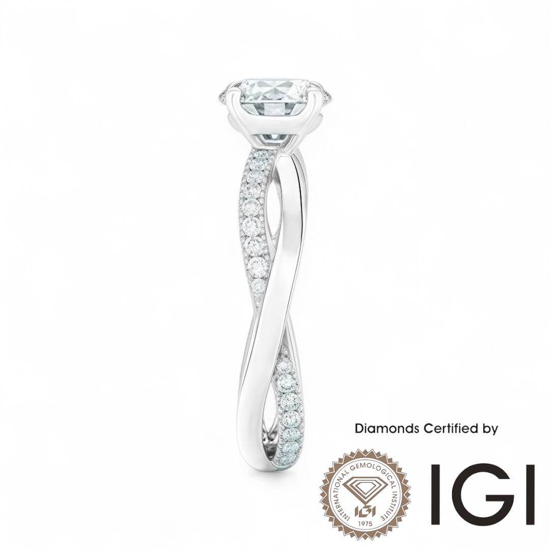 ASH050 Sidestone Lab Grown Diamond Ring D VVS1 VVS2 3EX IGI Certified - Madison Avenue Diamond