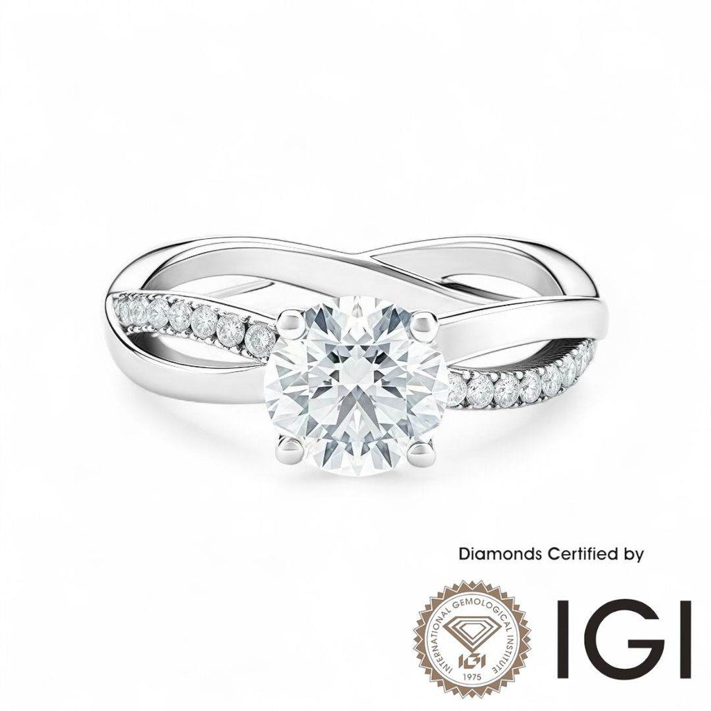 ASH050 Sidestone Lab Grown Diamond Ring D VVS1 VVS2 3EX IGI Certified - Madison Avenue Diamond