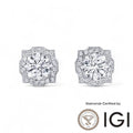 ASH051 Halo Lab Grown Diamond Earring 18K D VVS1 VVS2 3EX IGI Cert - Madison Avenue Diamond