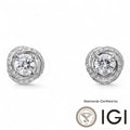 ASH052 Halo Lab Grown Diamond Earring 18K D VVS1 VVS2 3EX IGI Cert - Madison Avenue Diamond