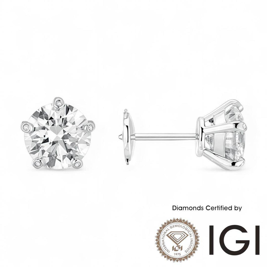 ASH054 Solitaire . Lab-Grown Diamond . Earring, D, VVS1, VVS2, 3EX, IGI Cert - Madison Avenue Diamond
