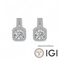 ASH055 Halo . Lab Grown Diamond . Earring , 18K, D, VVS1, VVS2, 3EX, IGI Cert