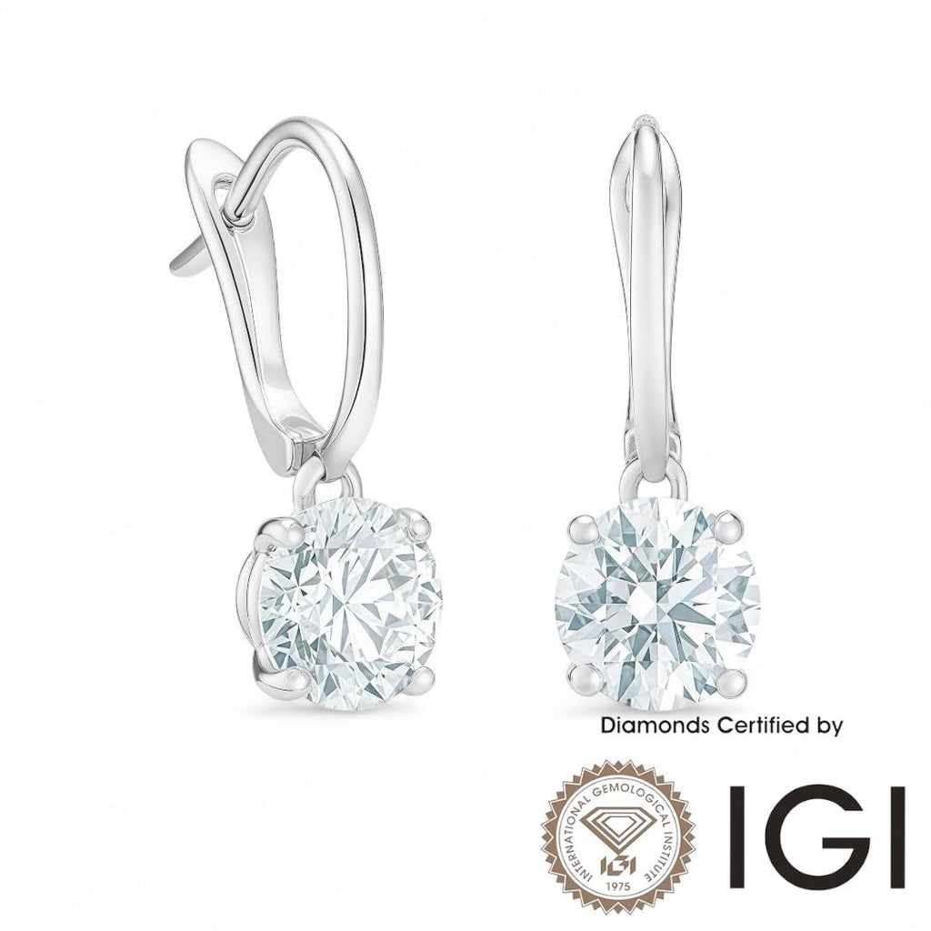 ASH056 Round . Lab Grown Diamond . Earring , 18K , D , VVS1 , VVS2 , 3EX , IGI Cert
