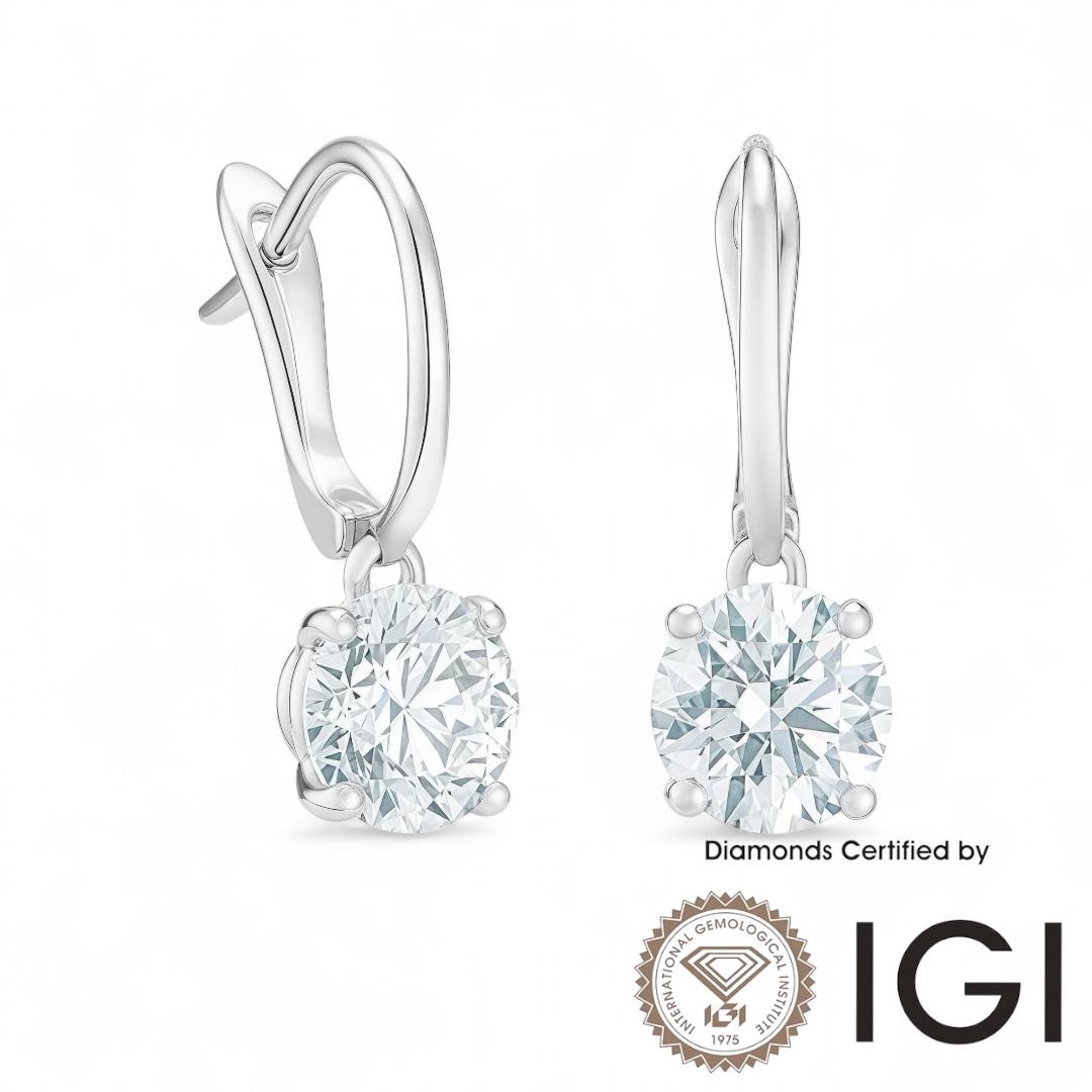 ASH056 Round . Lab Grown Diamond . Earring , 18K , D , VVS1 , VVS2 , 3EX , IGI Cert
