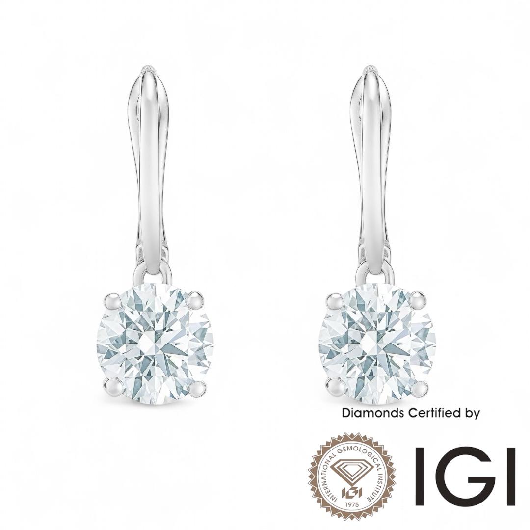 ASH056 Round . Lab Grown Diamond . Earring , 18K , D , VVS1 , VVS2 , 3EX , IGI Cert