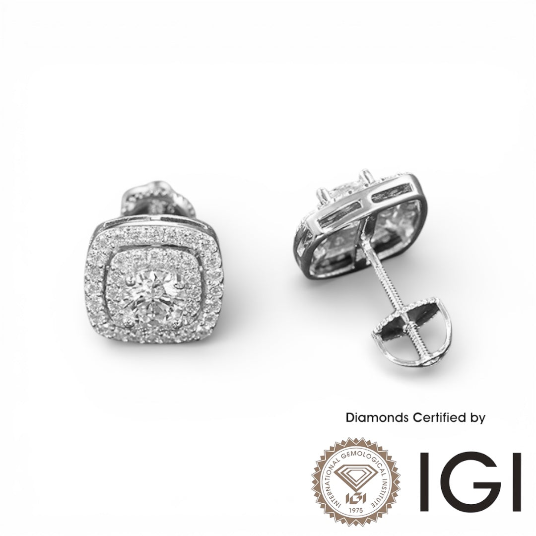 ASH065 Halo Lab Grown Diamond Earring 18K  D VVS1 VVS2 3EX IGI Cert
