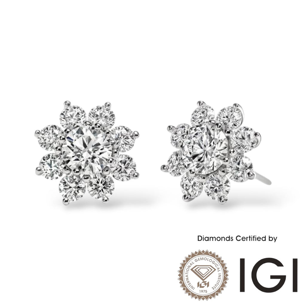 ASH068 Halo Lab Grown Diamond Earring 18K D VVS1 VVS2 3EX IGI Cert
