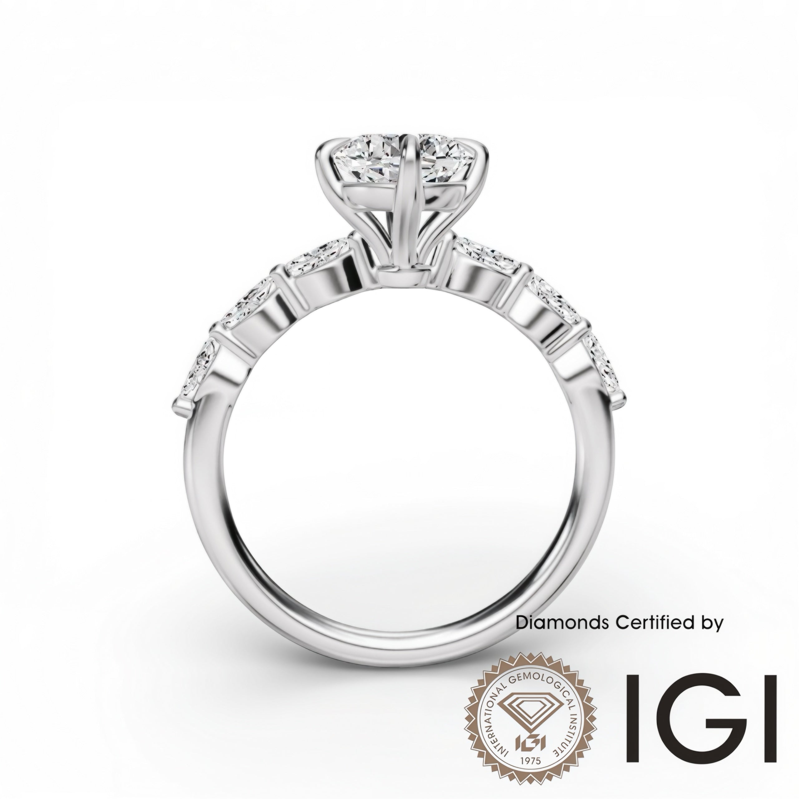 ASH079 Sidestone Lab Grown Diamond Ring 18K D VVS1 VVS2 3EX IGI Certified