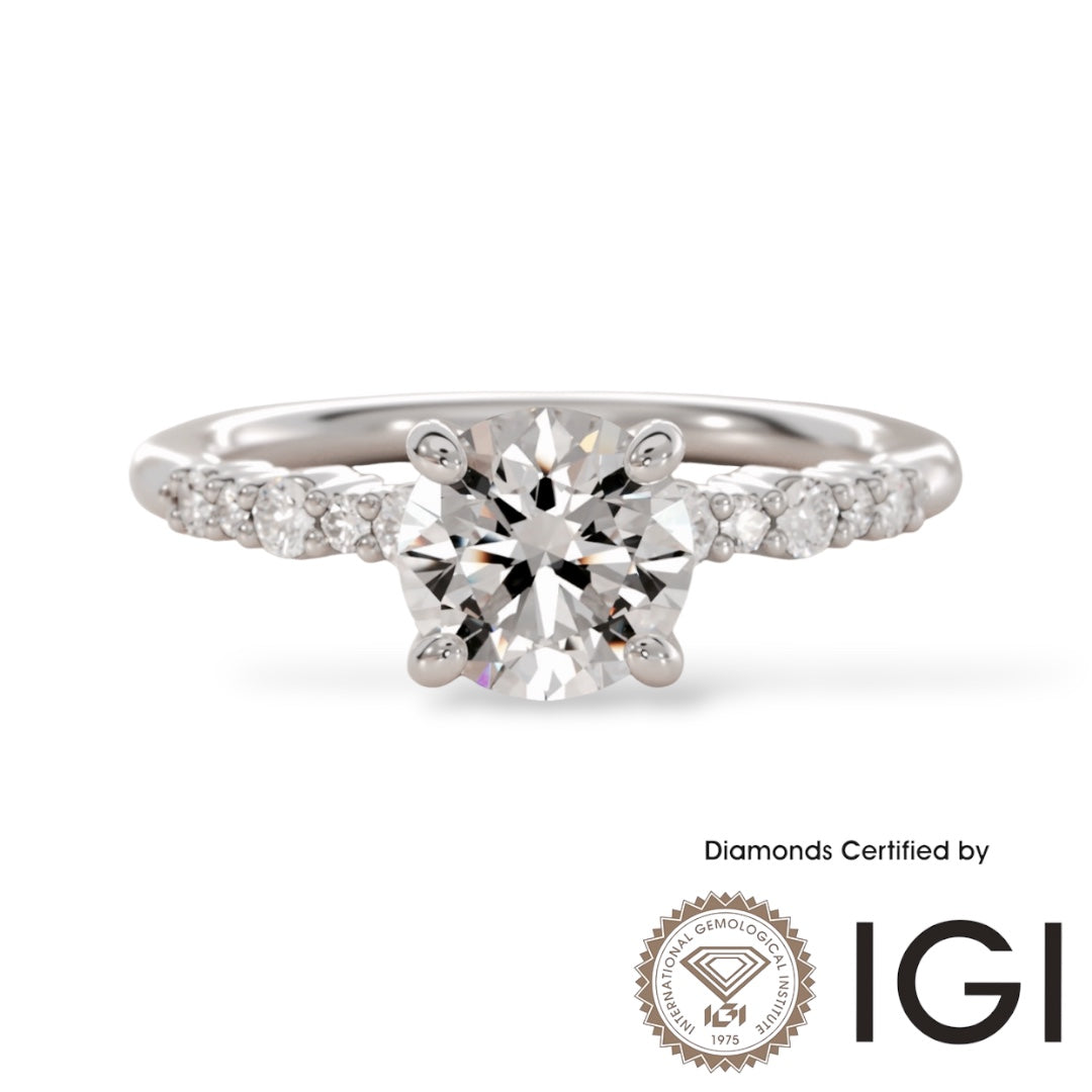 ASH080 Sidestone Lab Grown Diamond Ring 9K D VVS1 VVS2 3EX IGI Certified