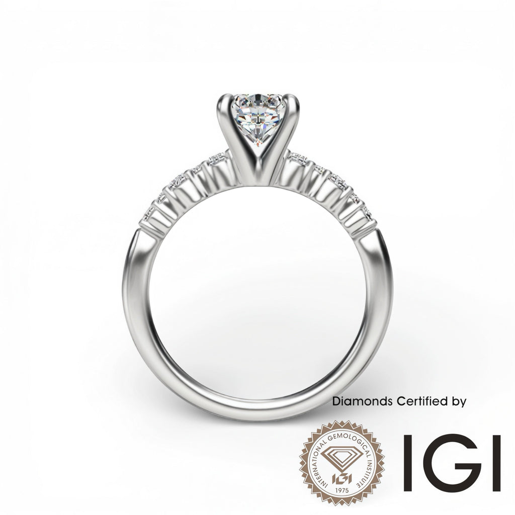 ASH080 Sidestone Lab Grown Diamond Ring 9K D VVS1 VVS2 3EX IGI Certified