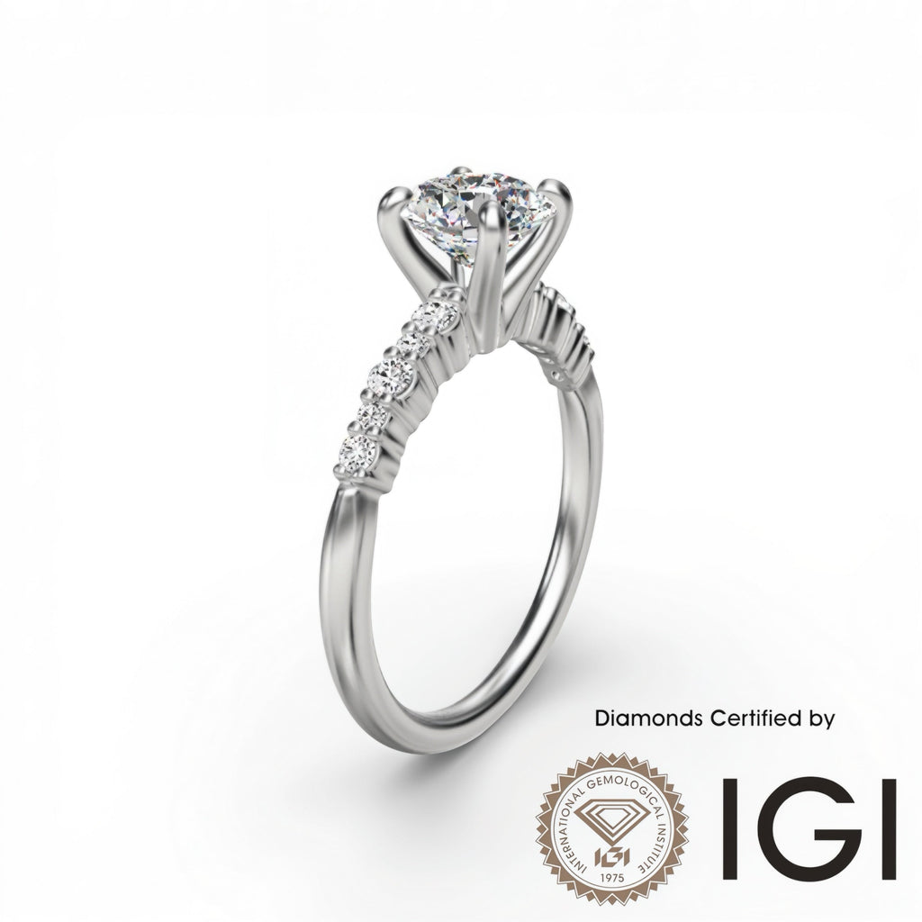 ASH080 Sidestone Lab Grown Diamond Ring 9K D VVS1 VVS2 3EX IGI Certified
