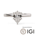 ASH083 Pear Cut Solitaire Lab Grown Diamond Ring 9K D VVS1 VVS2 2EX IGI Cert