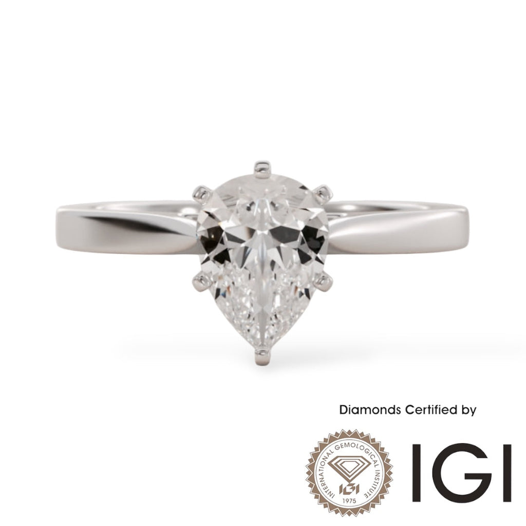 ASH083 Pear Cut Solitaire Lab Grown Diamond Ring 18K D VVS1 VVS2 2EX IGI Cert