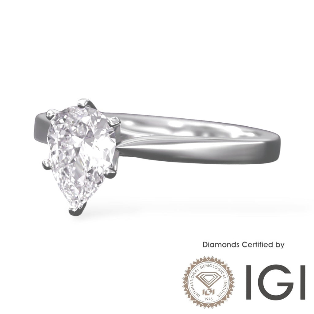 ASH083 Pear Cut Solitaire Lab Grown Diamond Ring 9K D VVS1 VVS2 2EX IGI Cert