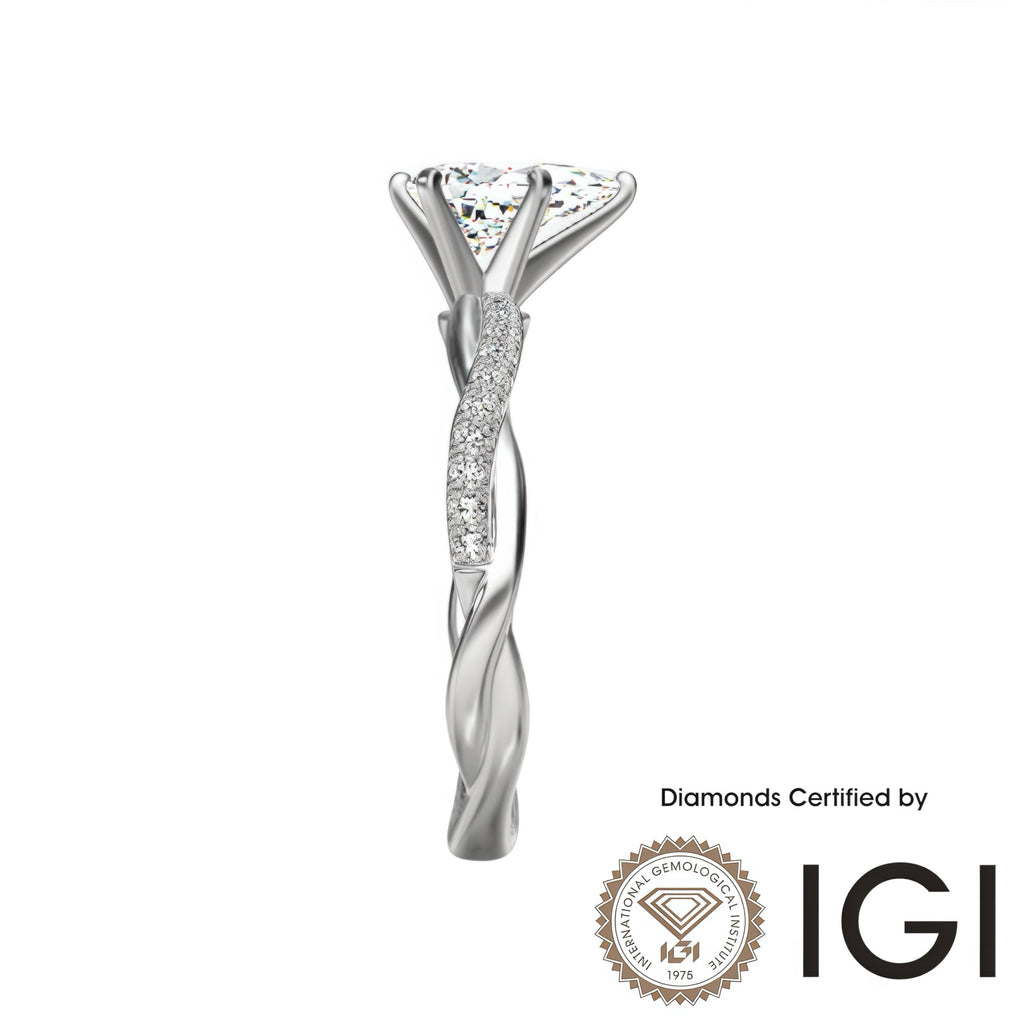 ASH084 Pear Cut Lab Grown Diamond Sidestone Ring 18K D VVS1 VVS2 2EX IGI Certified