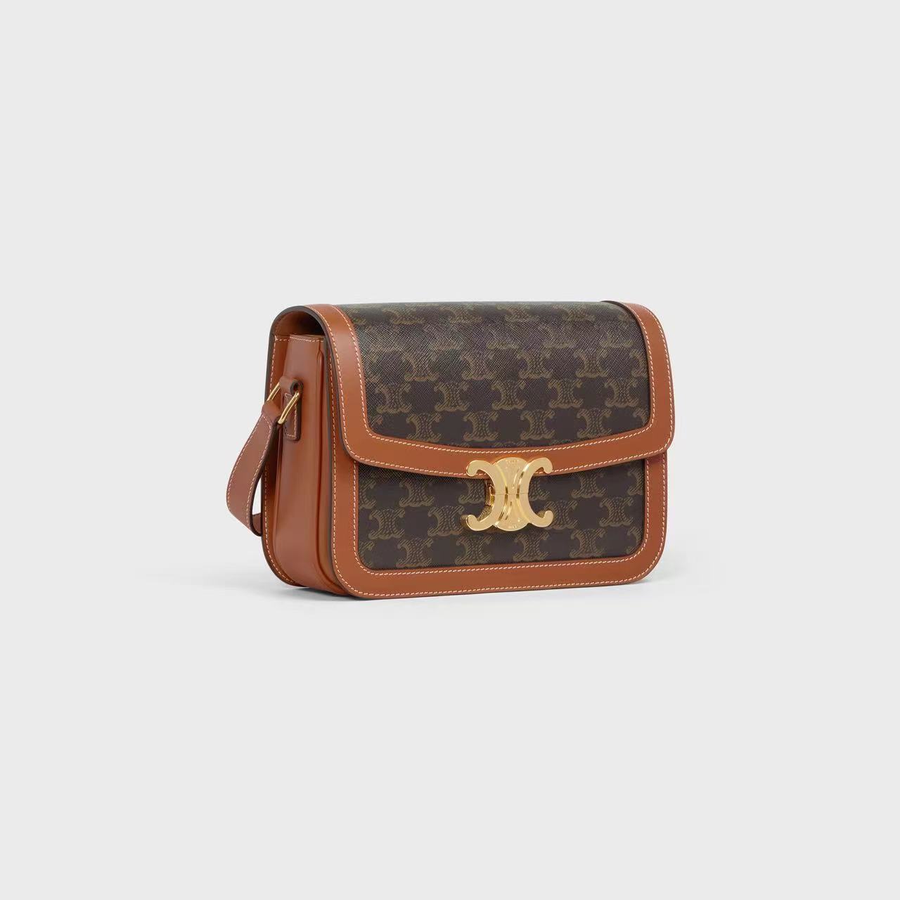 CLASSIQUE TRIOMPHE BAG IN TRIOMPHE CANVAS AND CALFSKIN TAN image 1