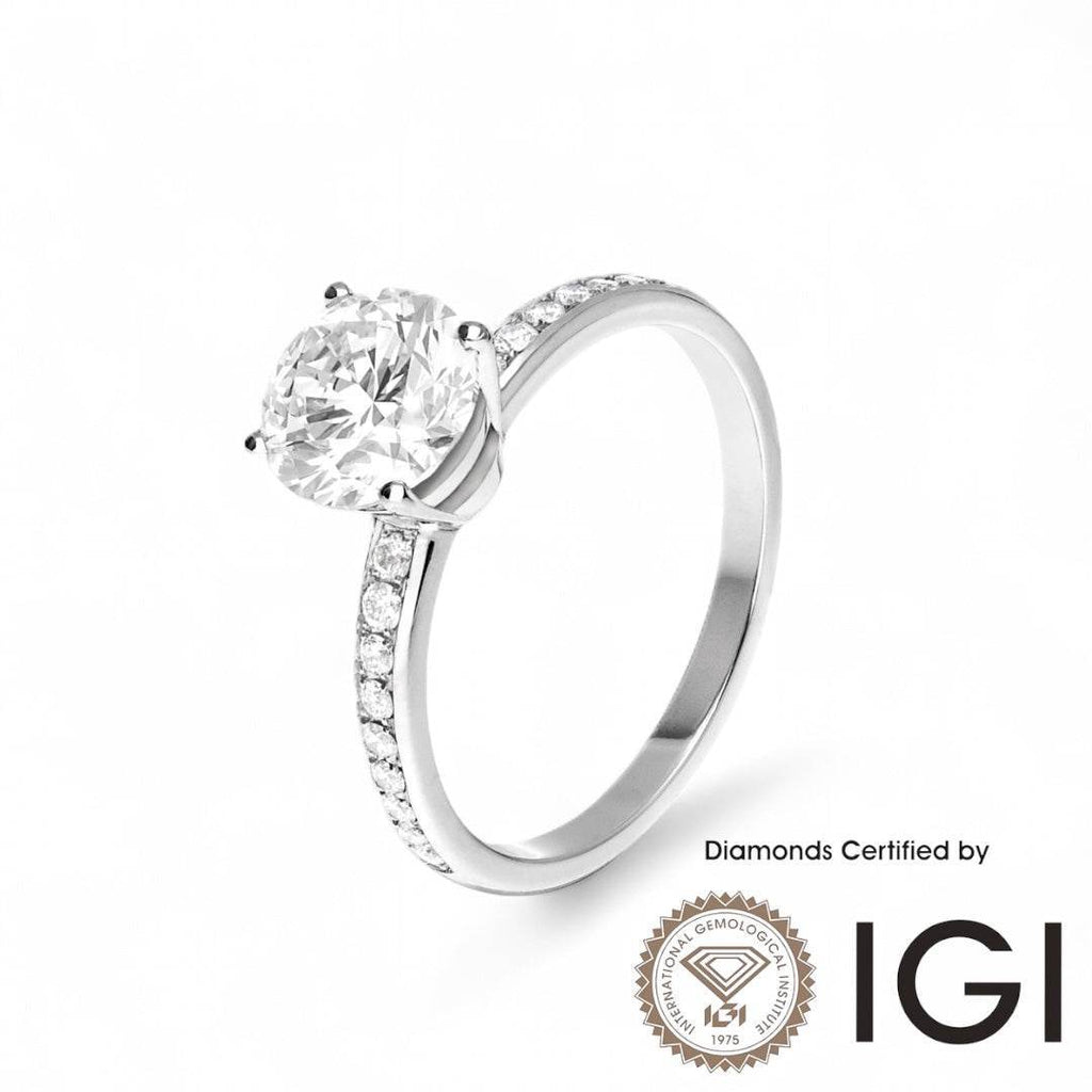 ASH010 Sidestone Lab Grown Diamond Ring D VVS1 VVS2 3EX IGI Certified - MadisonDia