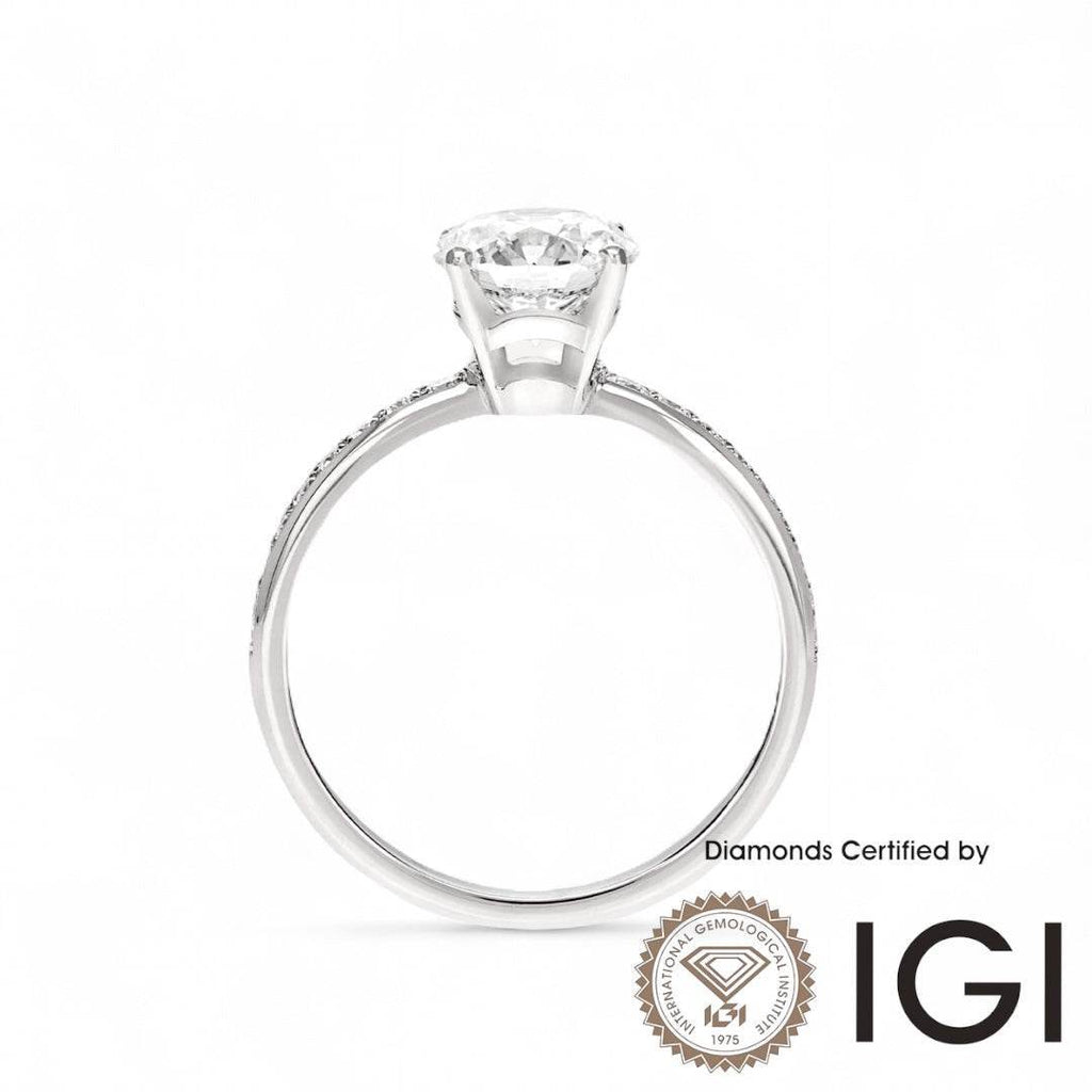 ASH010 Sidestone Lab Grown Diamond Ring D VVS1 VVS2 3EX IGI Certified - MadisonDia