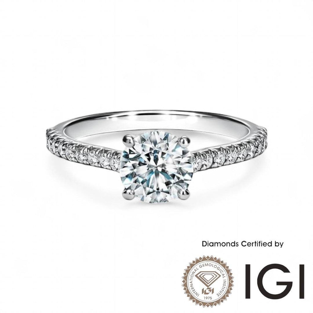 ASH011 Sidestone Princess Shape Lab Grown Diamond Ring D VVS1 VVS2 3EX IGI Certified - MadisonDia