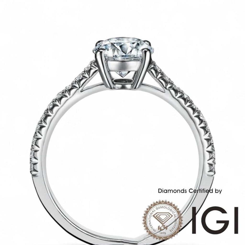 ASH011 Sidestone Princess Shape Lab Grown Diamond Ring D VVS1 VVS2 3EX IGI Certified - MadisonDia