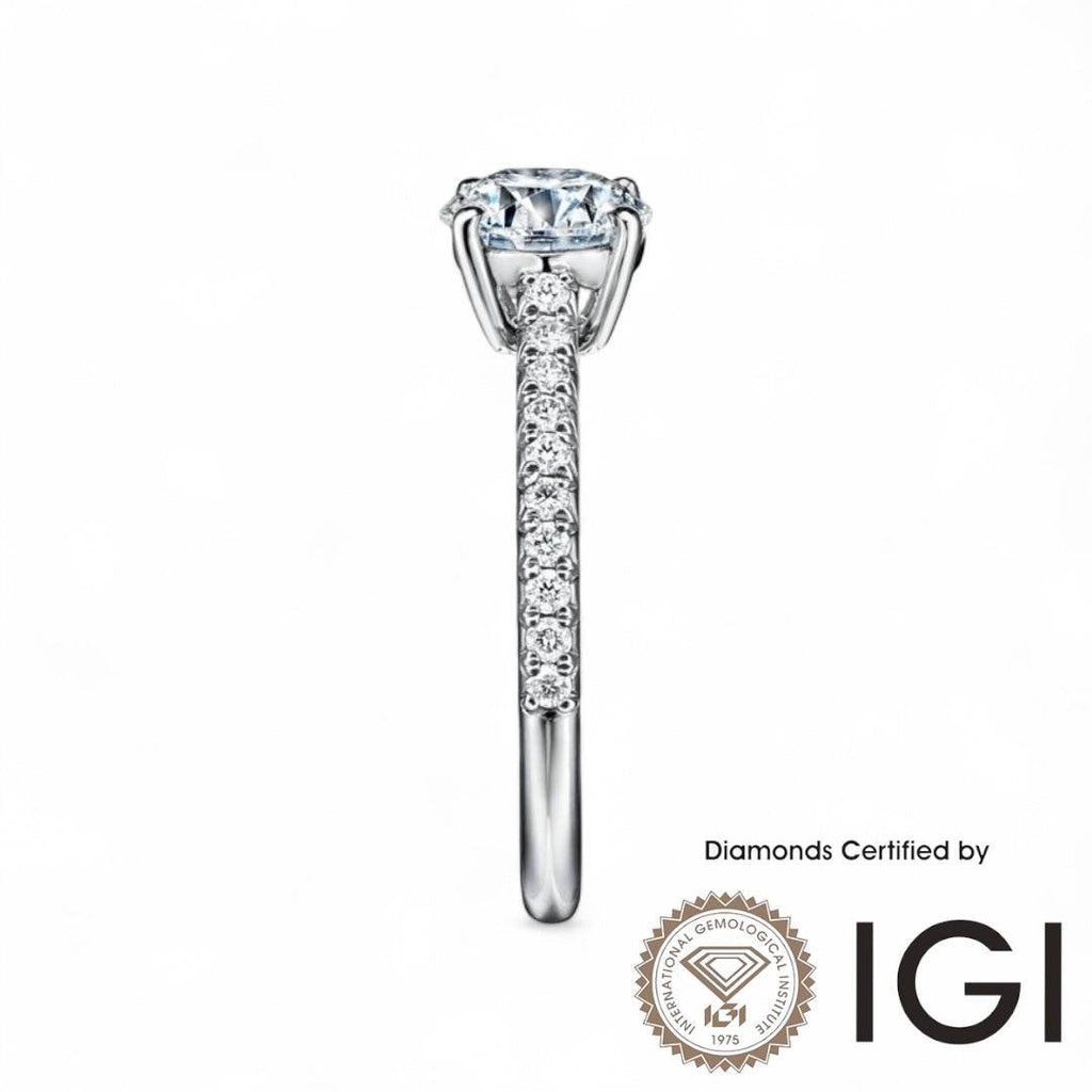 ASH011 Sidestone Princess Shape Lab Grown Diamond Ring D VVS1 VVS2 3EX IGI Certified - MadisonDia