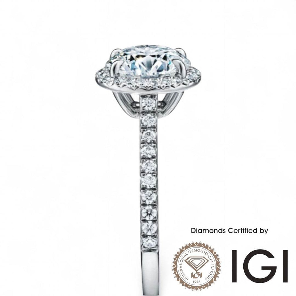ASH012 Halo Lab Grown Diamond Ring D VVS1 VVS2 3EX IGI Certified - Madison Avenue Diamond